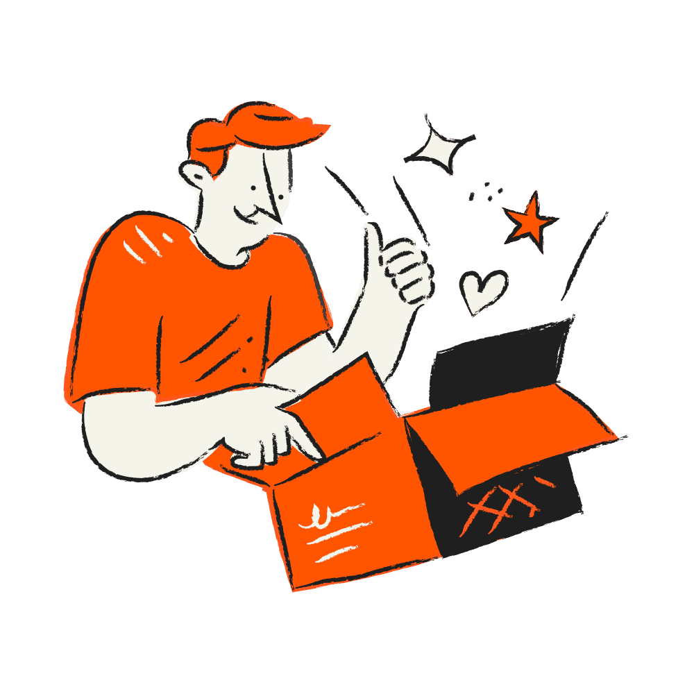 Illustration: person opening a box with a thumbs-up